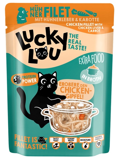 Lucky Lou Extrafood Kurczak i wątróbka z kurczaka w bulionie saszetka 70g