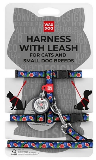 Collar WauDog Nylon Szelki ze smyczą nylonowe anatomiczne w kształcie litery H, z QR-paszportem, plastikowy fastex, wzór FIGA, rozmiar XS