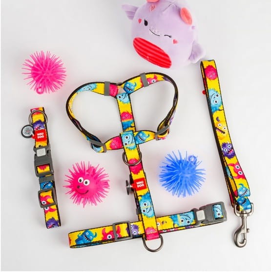 Collar WauDog Nylon Obroża nylonowa z QR-paszportem, plastikowy fastex, wzór FUTRZANE POTWORY, L 25mm/33-49cm
