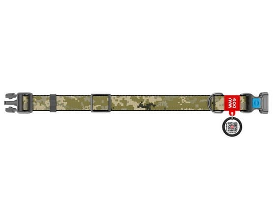 Collar WauDog Nylon Obroża nylonowa z QR-paszportem, plastikowy fastex, wzór MILITARY, S 15mm/25-35cm
