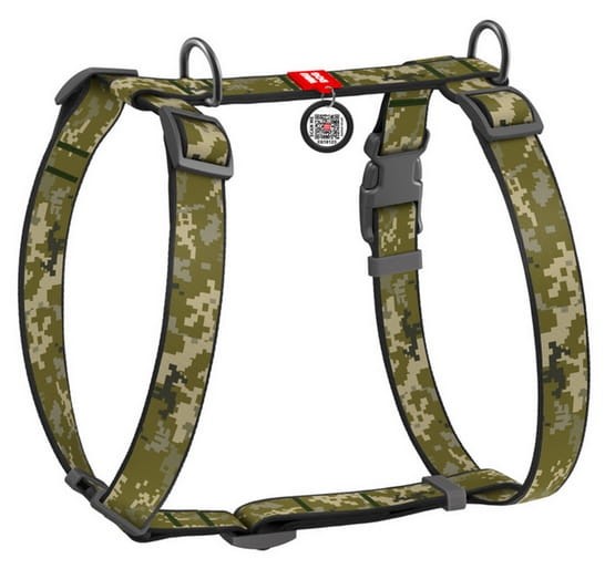 Collar WauDog Nylon Szelki nylonowe anatomiczne w kształcie litery H, z QR-paszportem, plastikowy fastex, wzór MILITARY, rozmiar L 25mm