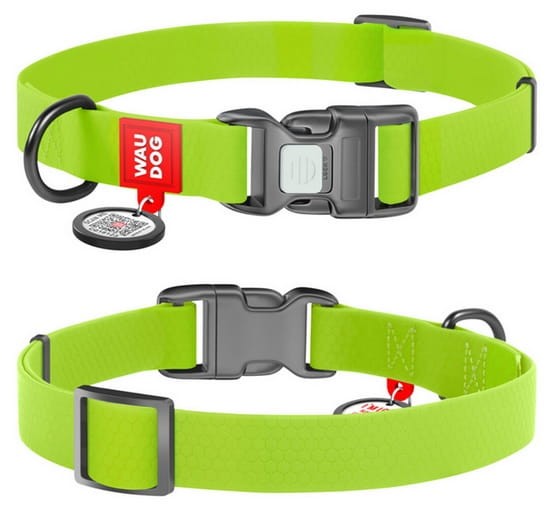 Collar Waterproof Obroża wodoodporna z QR-paszportem, plastikowy fastex, L 25mm/33-49cm jasnozielona