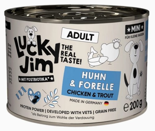 Lucky Jim Classic Mini Adult Kurczak i pstrąg puszka 200g