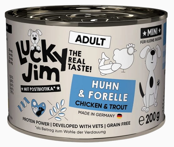 Lucky Jim Classic Mini Adult Kurczak i pstrąg puszka 200g