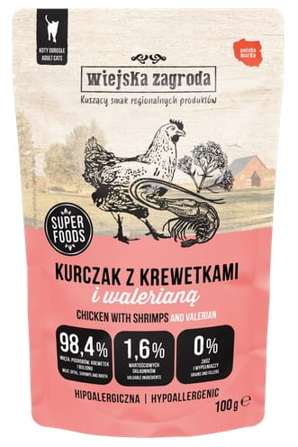 Wiejska Zagroda Kot Kurczak z krewetkami i walerianą saszetka 100g